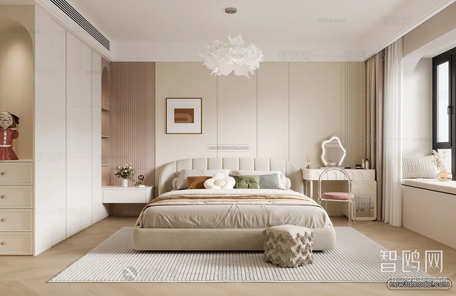Cream Style Interior 3D Blocks – Bedroom 3D Model – 250 – VRAY