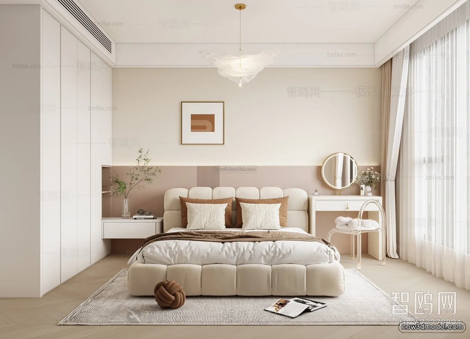 Cream Style Interior 3D Blocks – Bedroom 3D Model – 253 – VRAY