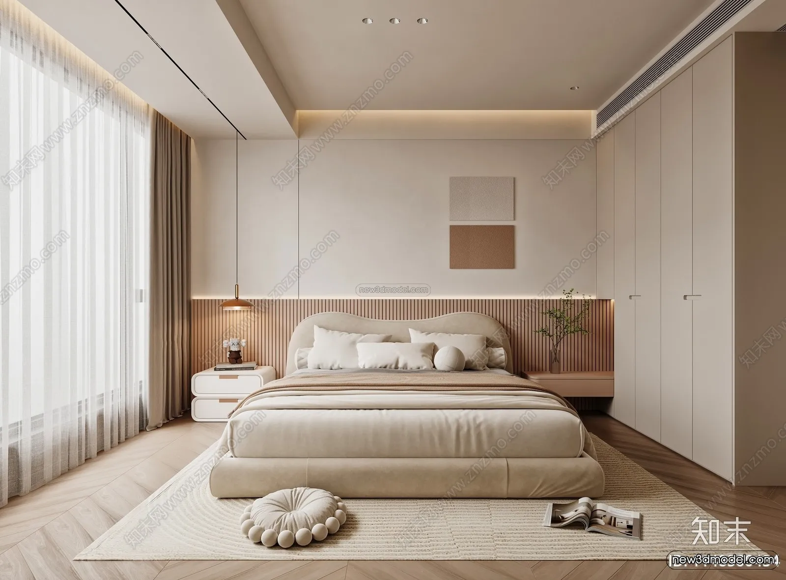 Cream Style Interior 3D Blocks – Bedroom 3D Model – 254 – CORONA