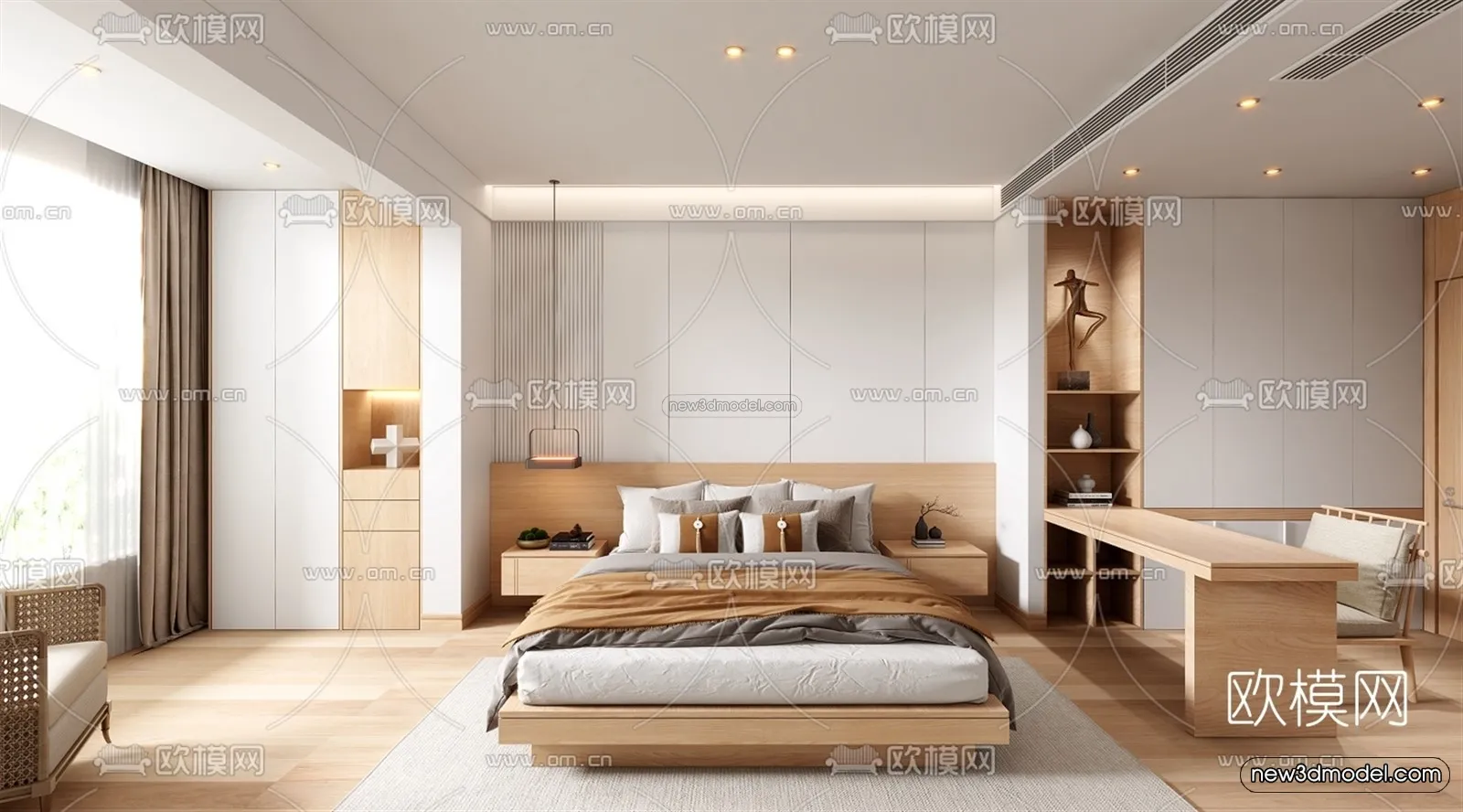 Cream Style Interior 3D Blocks – Bedroom 3D Model – 255 – VRAY