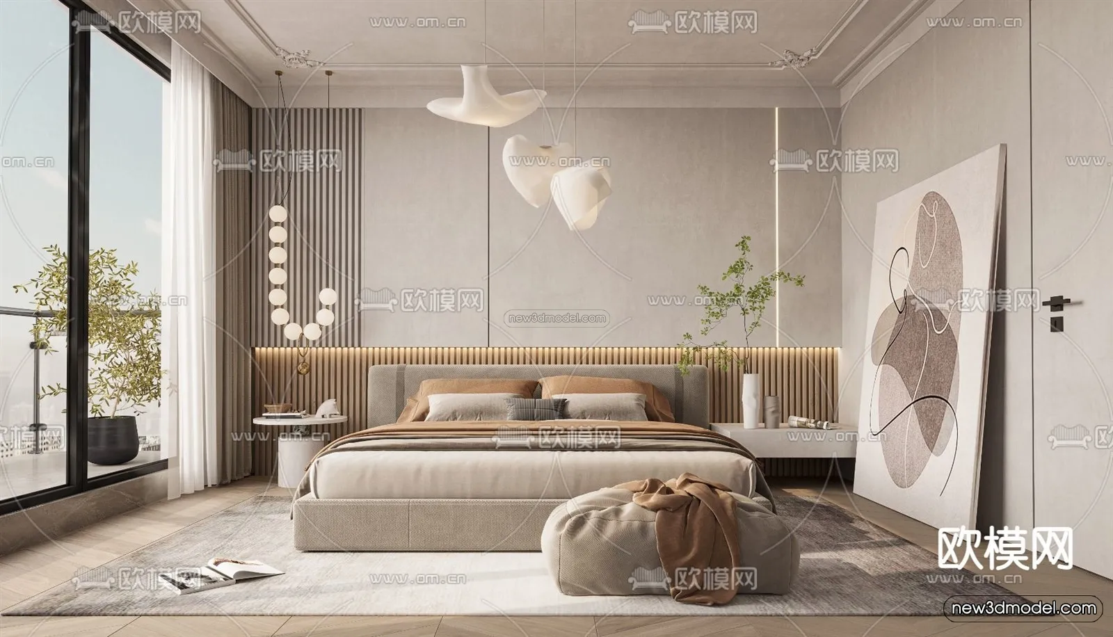 Cream Style Interior 3D Blocks – Bedroom 3D Model – 257 – VRAY