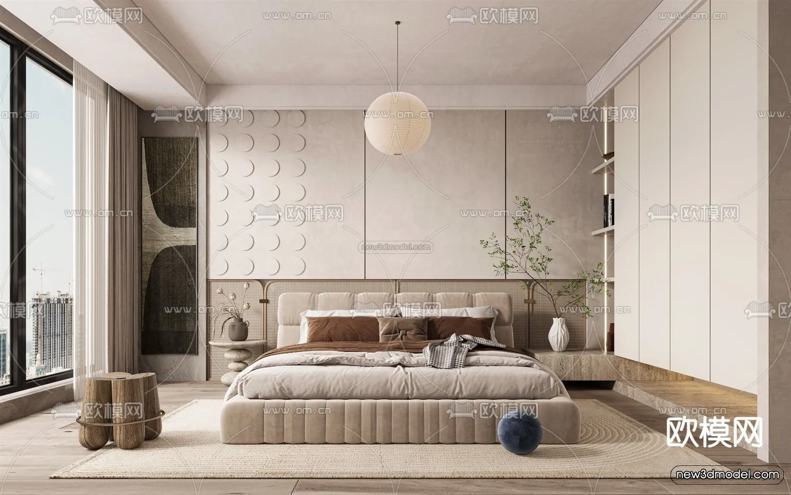 Cream Style Interior 3D Blocks – Bedroom 3D Model – 258 – VRAY