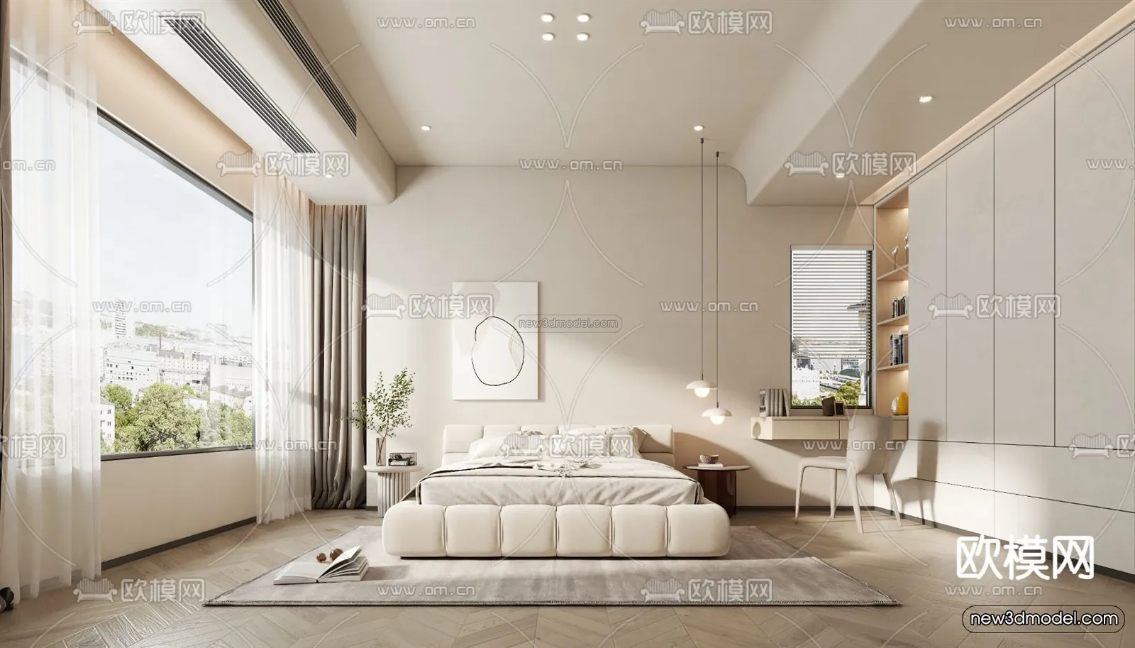 Cream Style Interior 3D Blocks – Bedroom 3D Model – 259 – VRAY