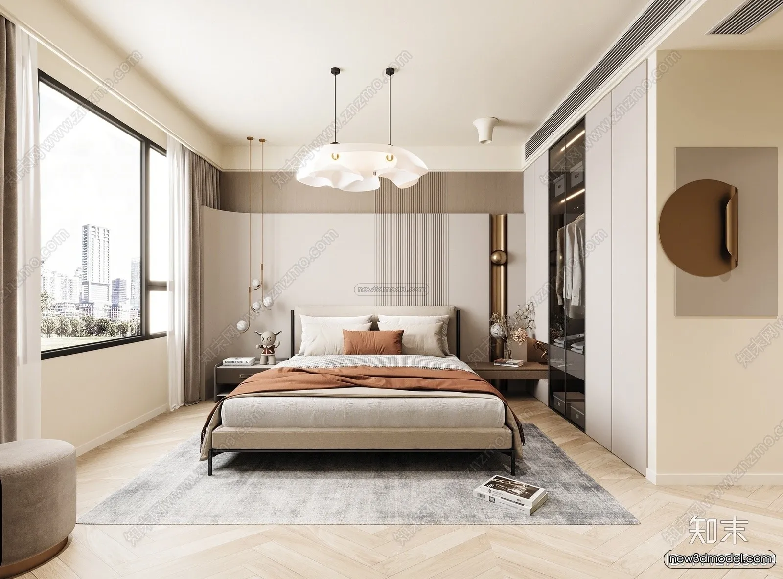 Cream Style Interior 3D Blocks – Bedroom 3D Model – 260 – CORONA