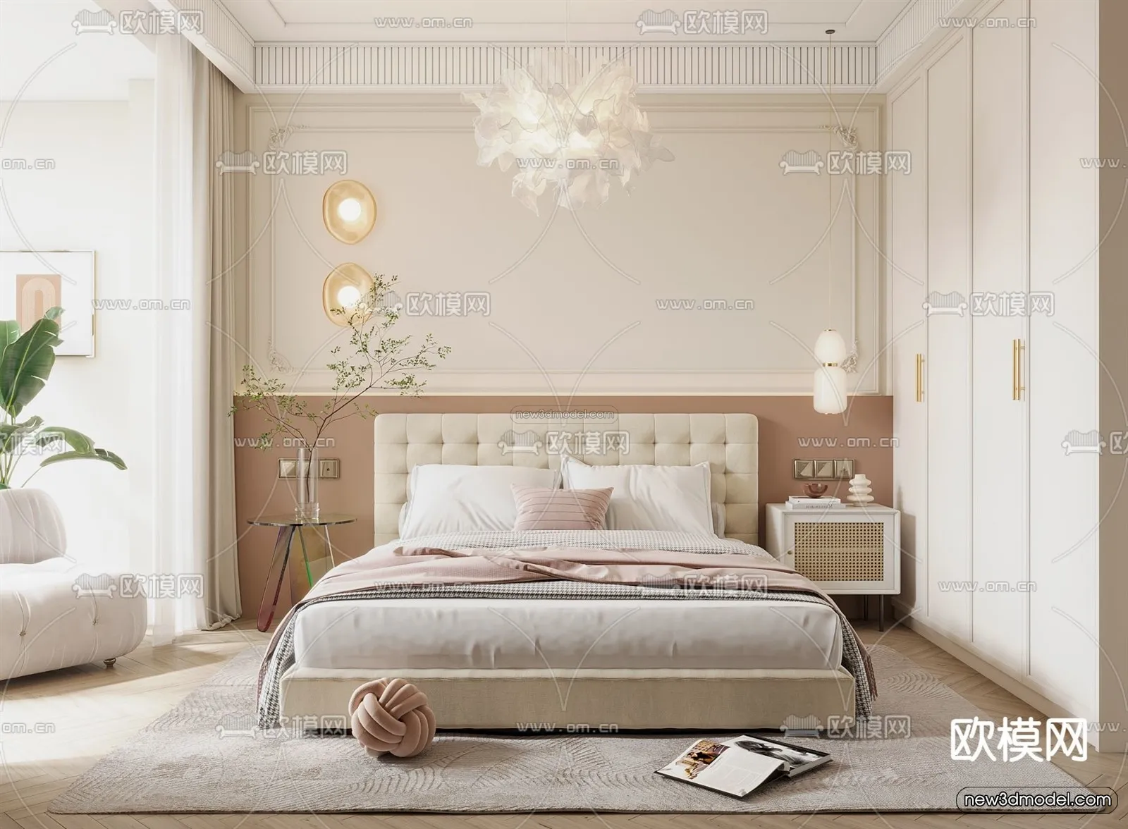 Cream Style Interior 3D Blocks – Bedroom 3D Model – 261 – VRAY
