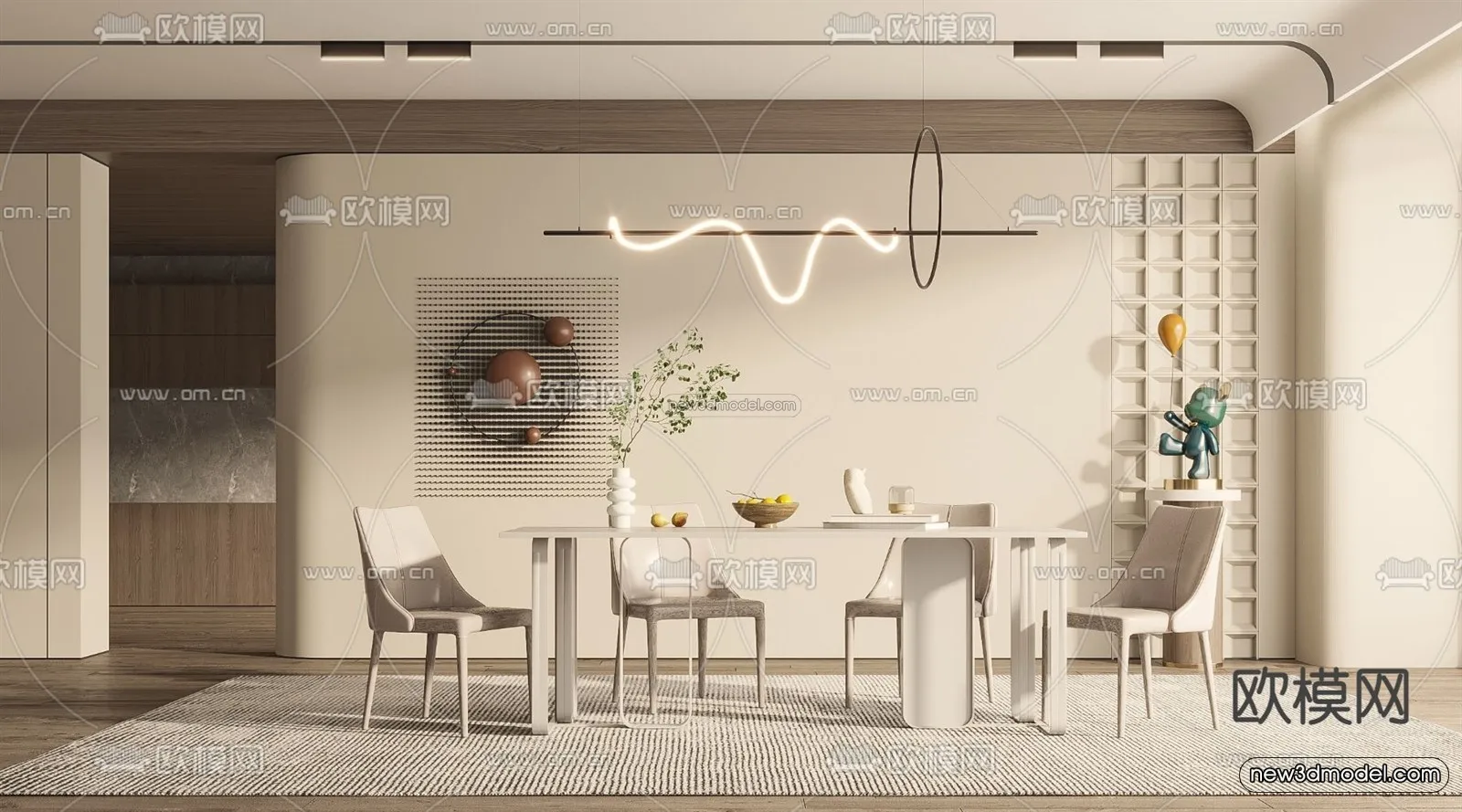 Cream Style Interior 3D Blocks – Dining Room 3D Model – 173 – VRAY Cream Style Interior 3D Blocks – Dining Room 3D Model – 173 – VRAY