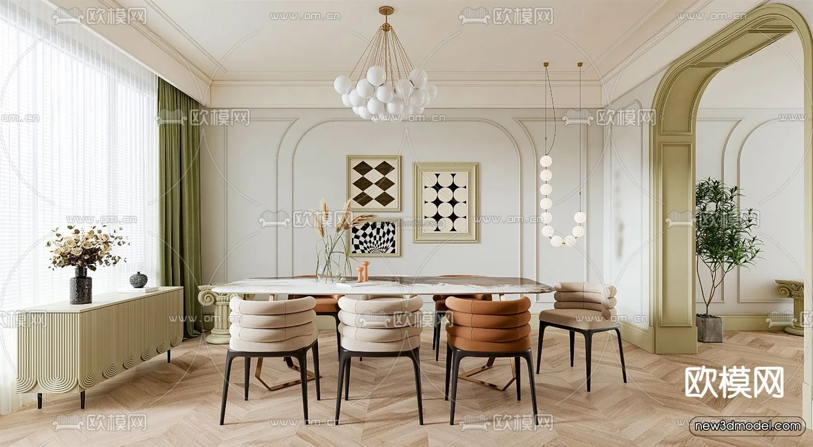 Cream Style Interior 3D Blocks – Dining Room 3D Model – 175 – VRAY Cream Style Interior 3D Blocks – Dining Room 3D Model – 175 – VRAY