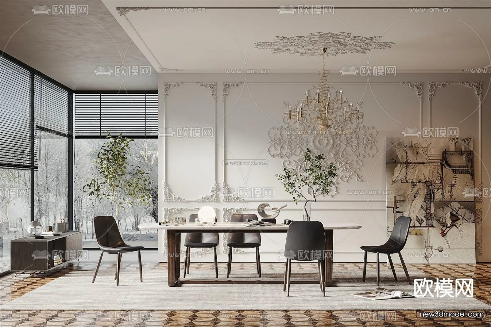 Cream Style Interior 3D Blocks – Dining Room 3D Model – 179 – VRAY Cream Style Interior 3D Blocks – Dining Room 3D Model – 179 – VRAY