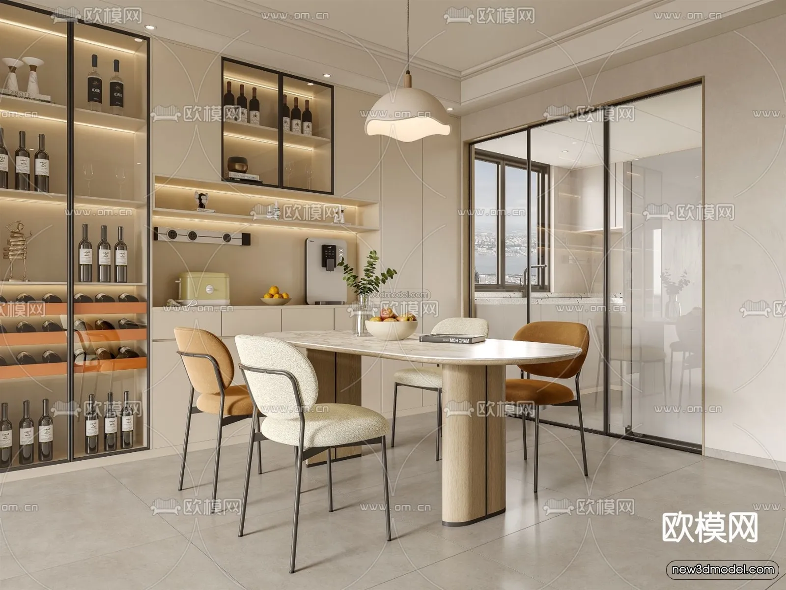 Cream Style Interior 3D Blocks – Dining Room 3D Model – 181 – VRAY Cream Style Interior 3D Blocks – Dining Room 3D Model – 181 – VRAY