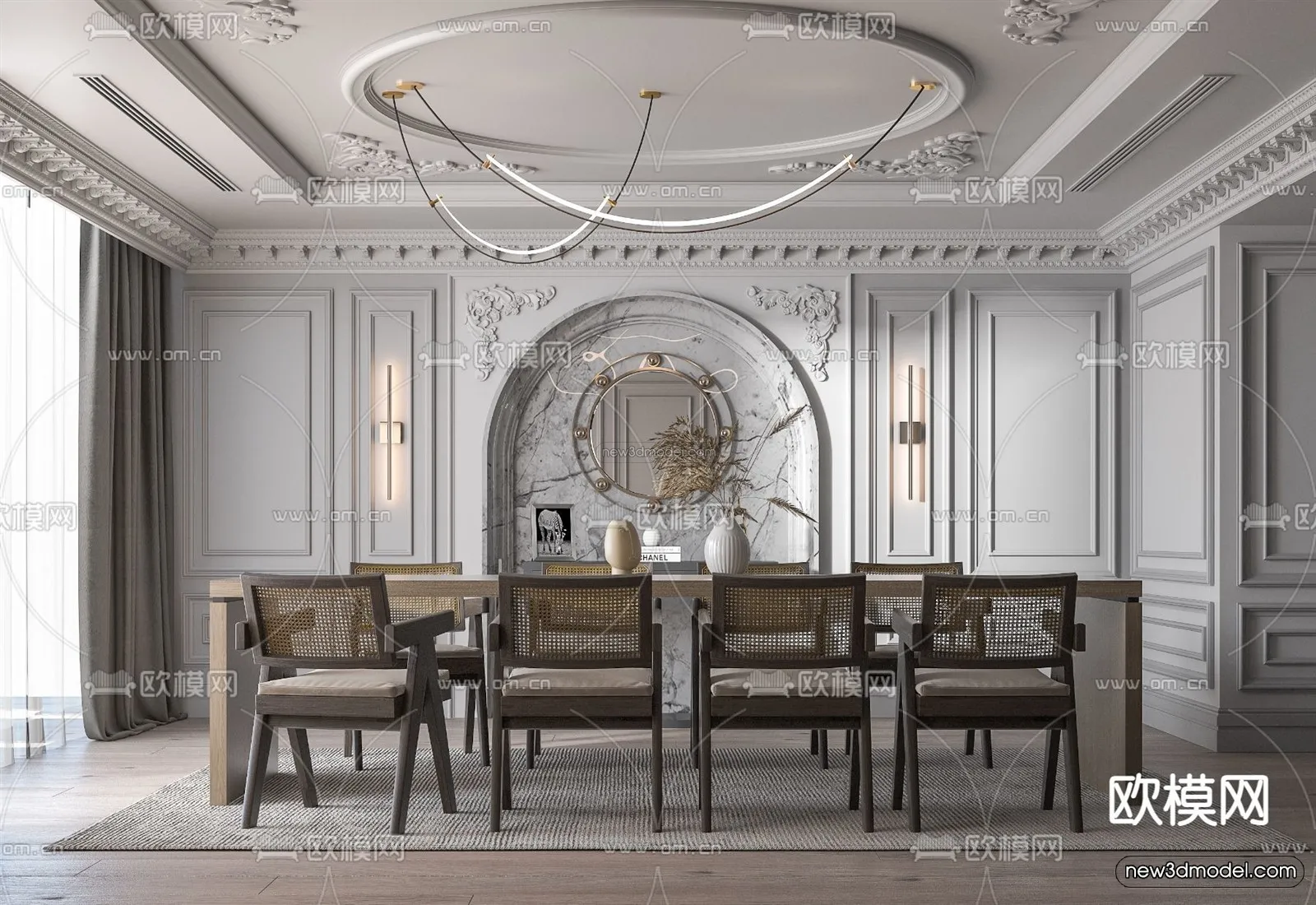 Cream Style Interior 3D Blocks – Dining Room 3D Model – 183 – VRAY Cream Style Interior 3D Blocks – Dining Room 3D Model – 183 – VRAY