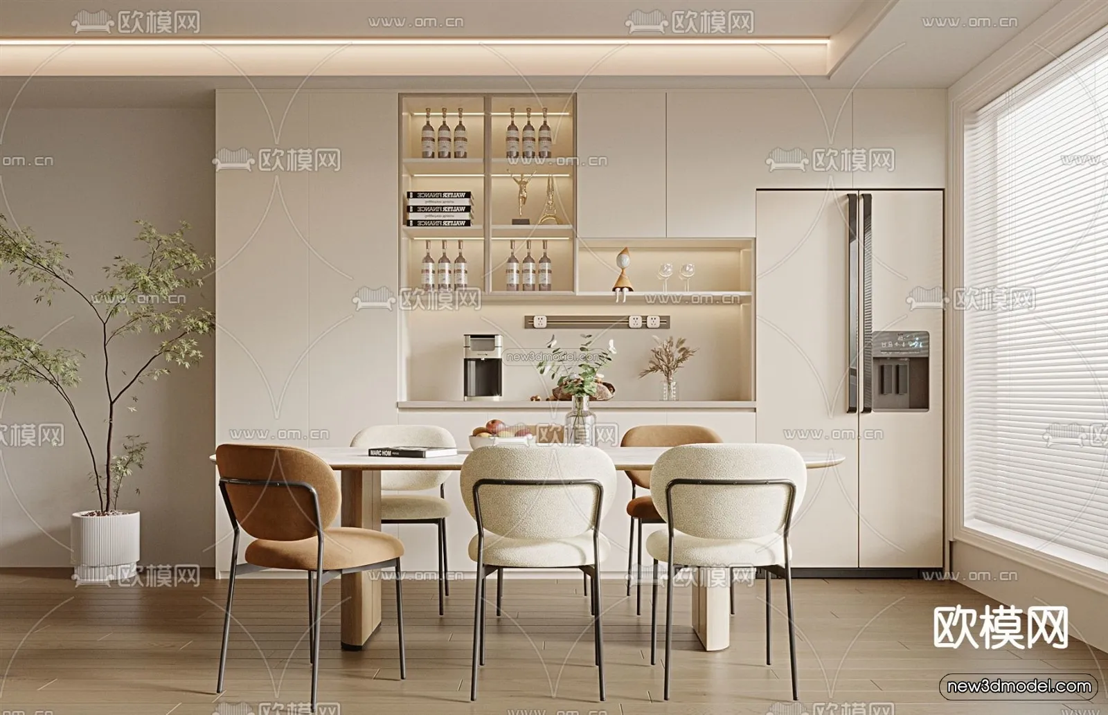 Cream Style Interior 3D Blocks – Dining Room 3D Model – 185 – VRAY Cream Style Interior 3D Blocks – Dining Room 3D Model – 185 – VRAY