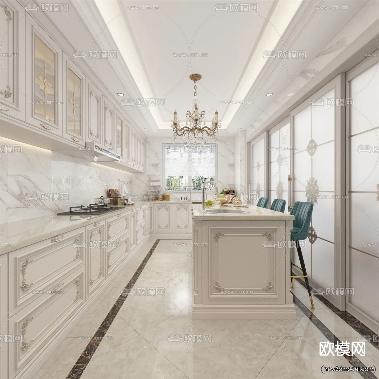 Cream Style Interior 3D Blocks – Kitchen 3D Model – 262 – VRAY
