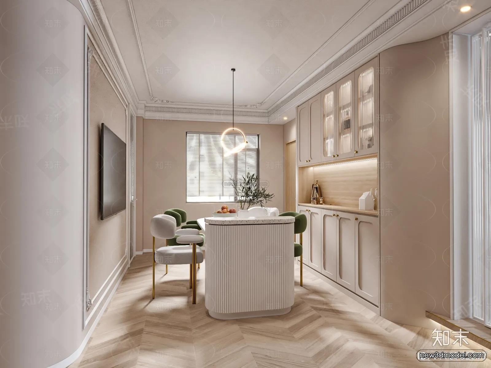 Cream Style Interior 3D Blocks – Kitchen 3D Model – 264 – VRAY