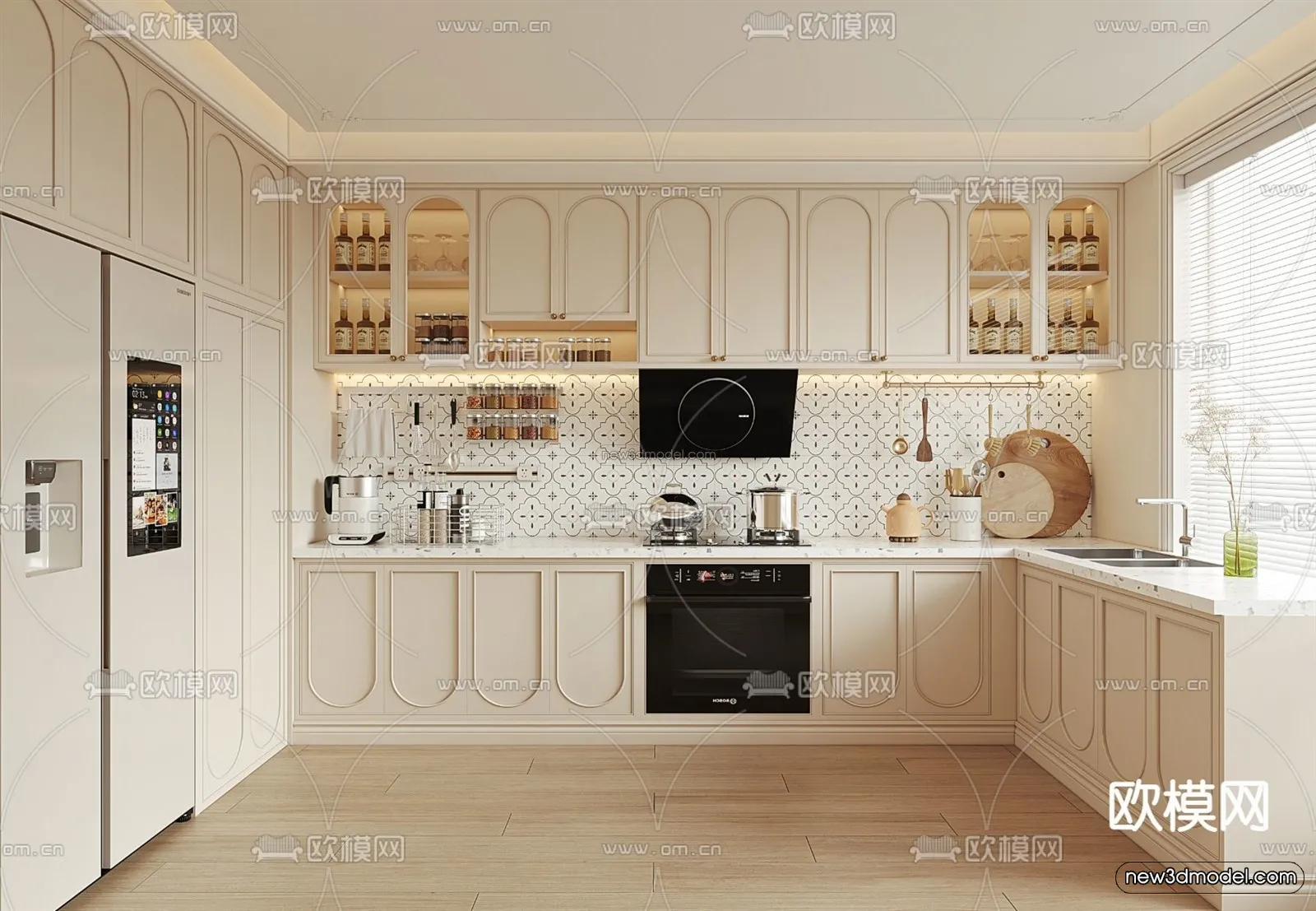 Cream Style Interior 3D Blocks – Kitchen 3D Model – 265 – VRAY