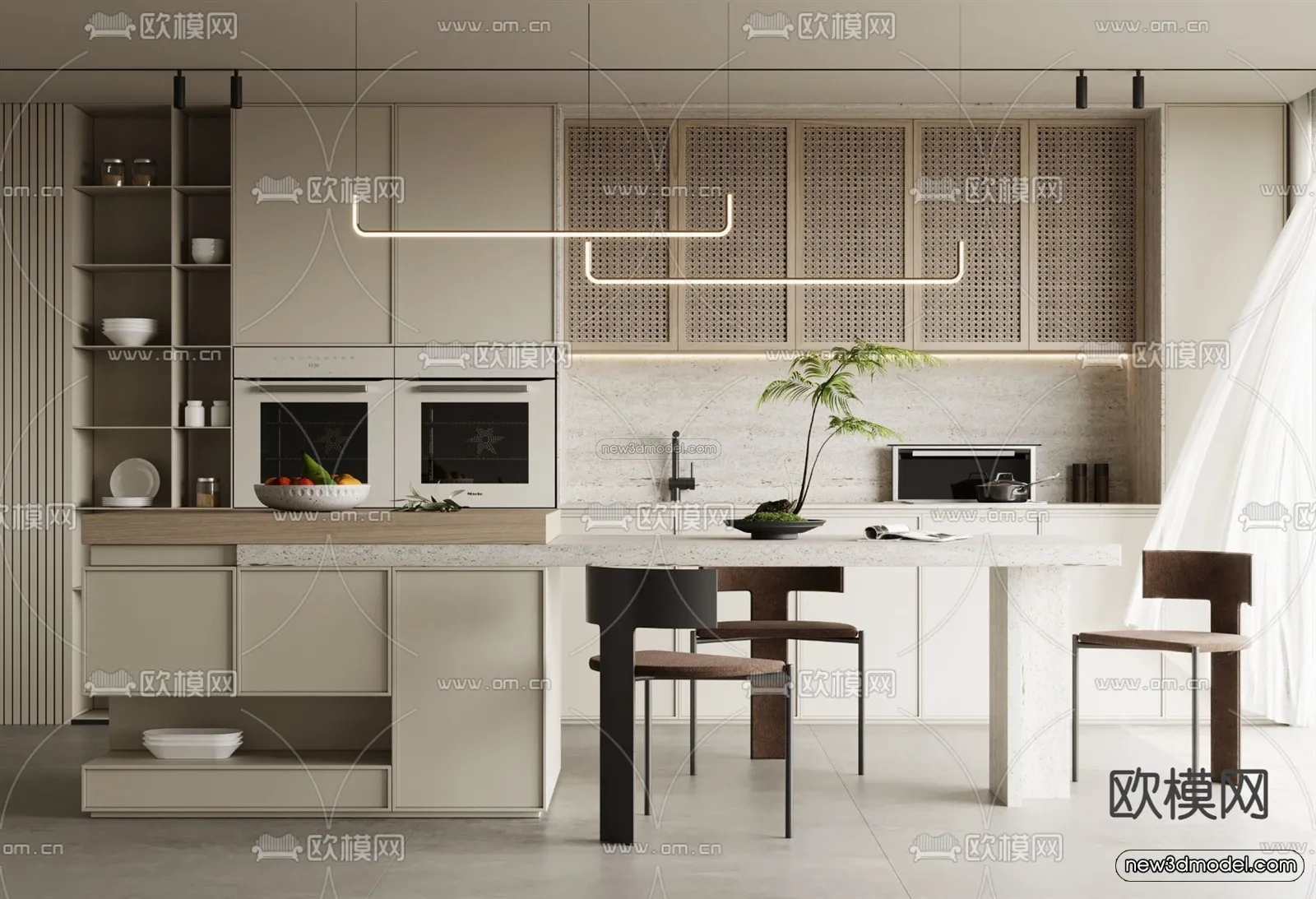 Cream Style Interior 3D Blocks – Kitchen 3D Model – 267 – VRAY