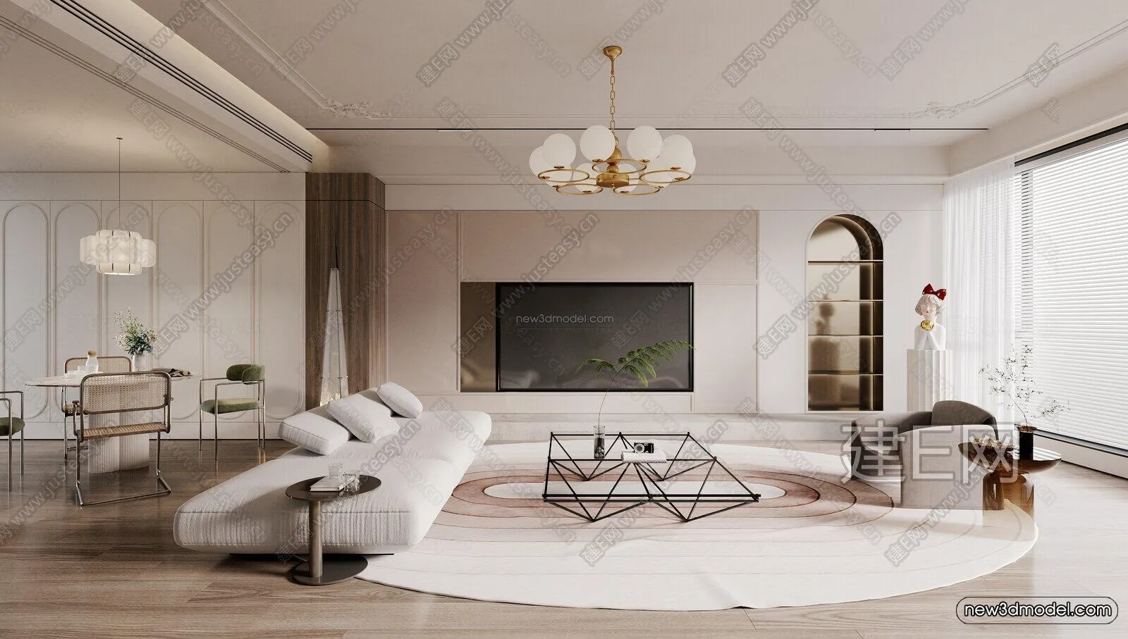 Cream Style Interior 3D Blocks – Living Room 3D Model – 003 – VRAY