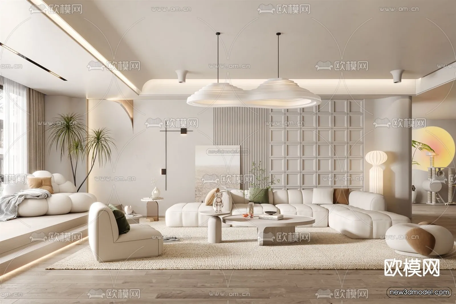 Cream Style Interior 3D Blocks – Living Room 3D Model – 004 – VRAY