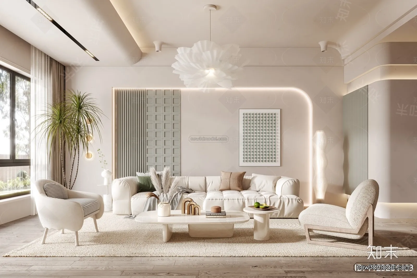 Cream Style Interior 3D Blocks – Living Room 3D Model – 008 – VRAY