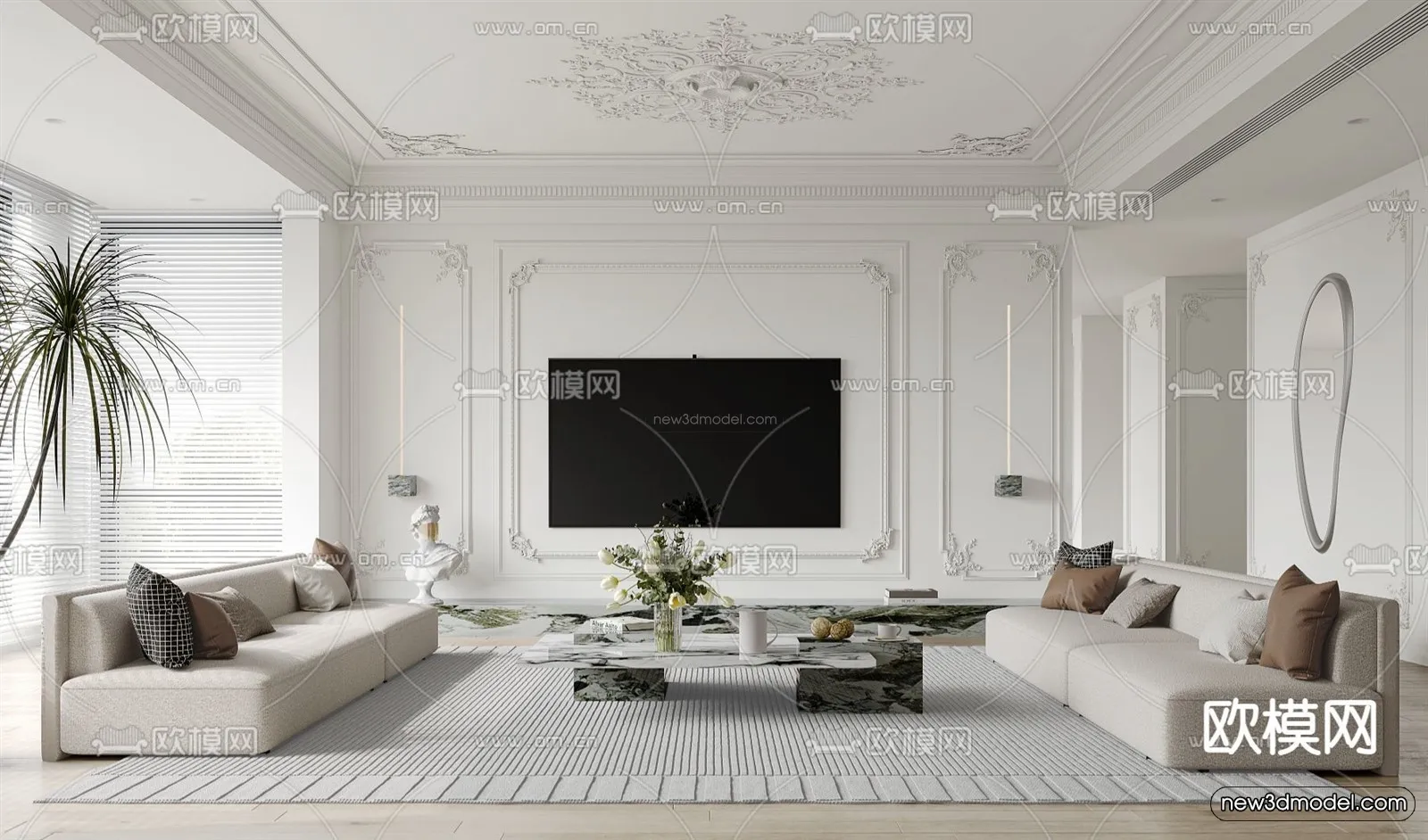Cream Style Interior 3D Blocks – Living Room 3D Model – 010 – VRAY