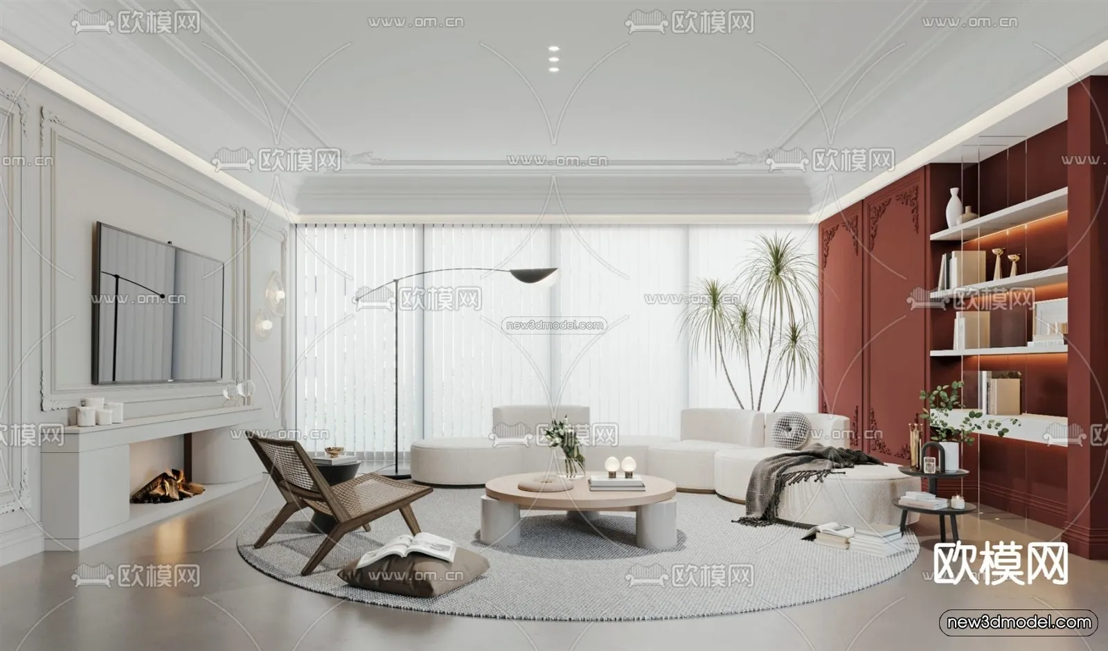 Cream Style Interior 3D Blocks – Living Room 3D Model – 012 – VRAY