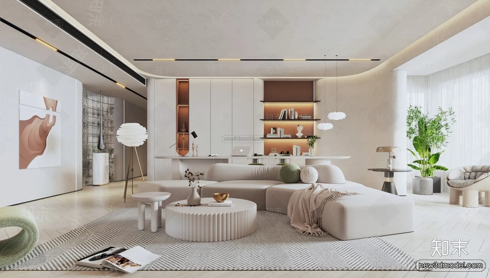 Cream Style Interior 3D Blocks – Living Room 3D Model – 013 – VRAY