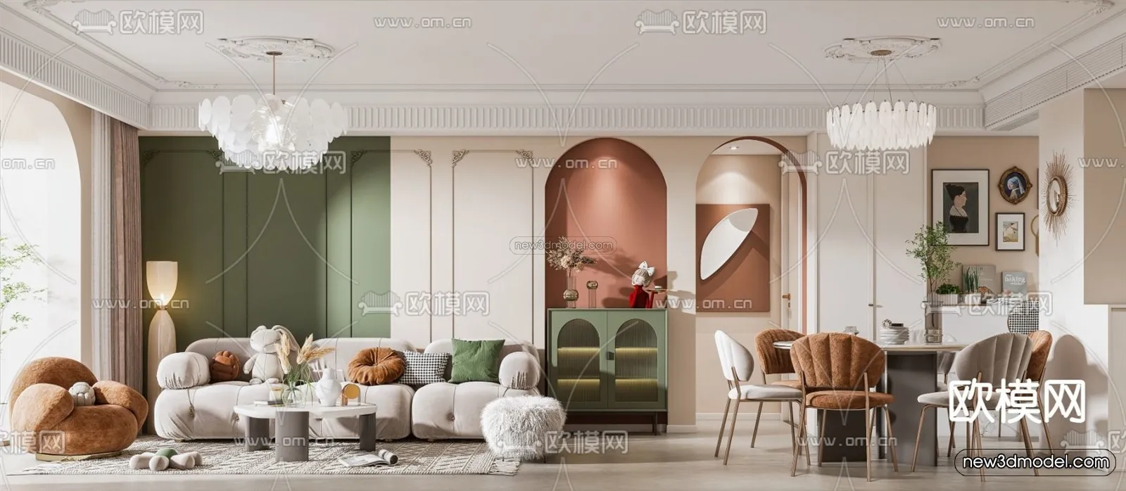 Cream Style Interior 3D Blocks – Living Room 3D Model – 015 – VRAY