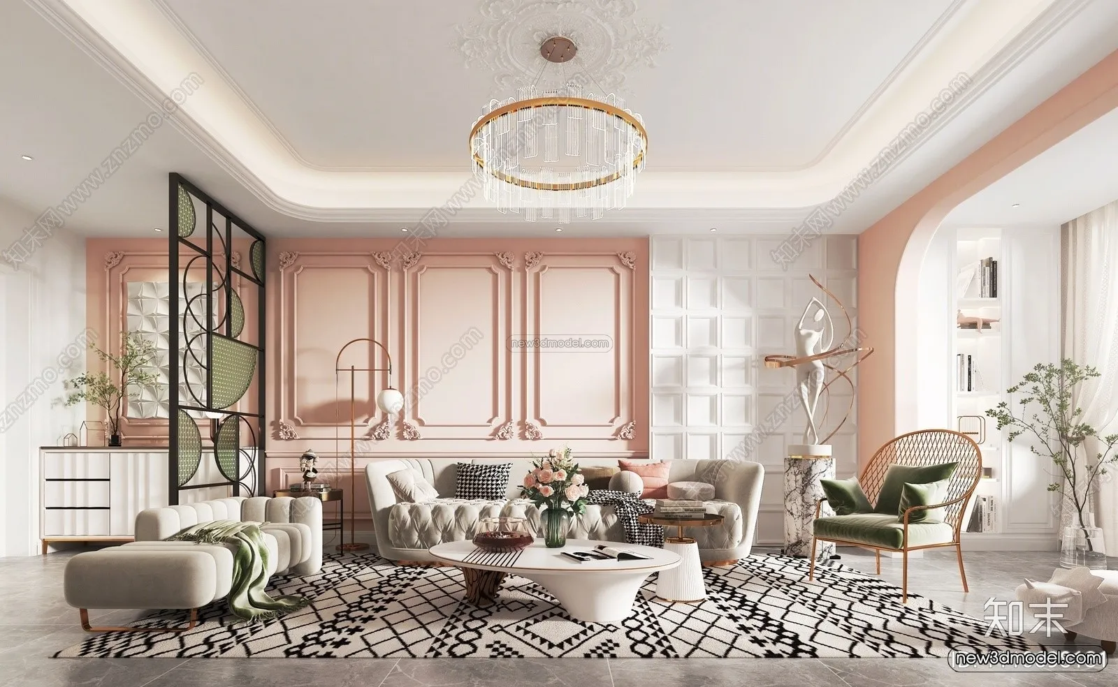 Cream Style Interior 3D Blocks – Living Room 3D Model – 016 – VRAY