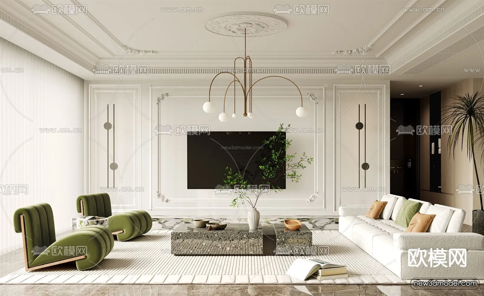 Cream Style Interior 3D Blocks – Living Room 3D Model – 018 – VRAY