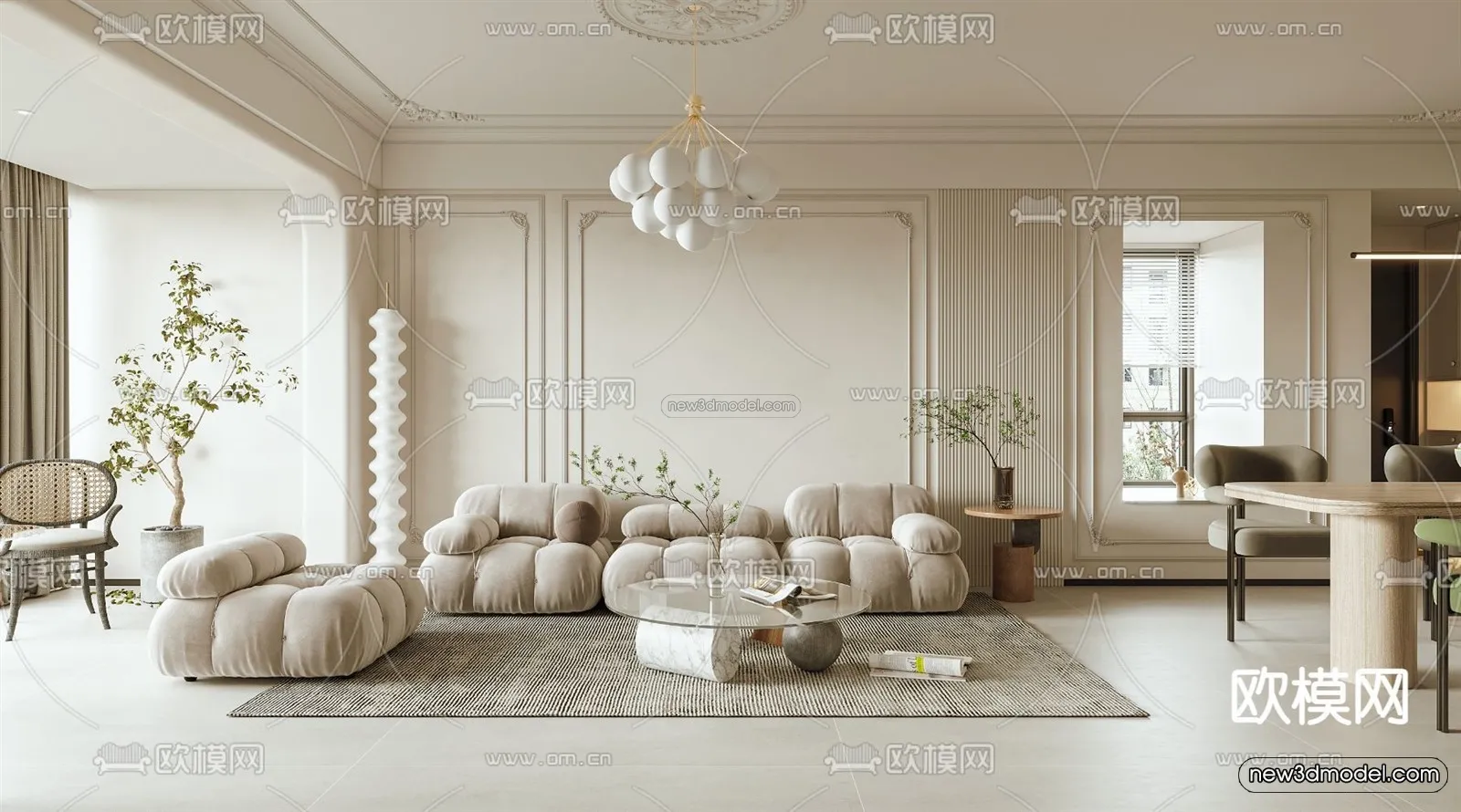 Cream Style Interior 3D Blocks – Living Room 3D Model – 020 – VRAY