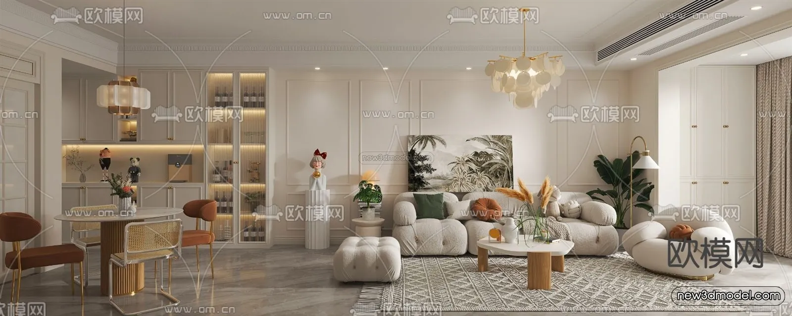 Cream Style Interior 3D Blocks – Living Room 3D Model – 022 – VRAY