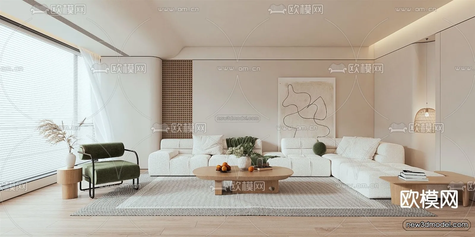 Cream Style Interior 3D Blocks – Living Room 3D Model – 024 – VRAY