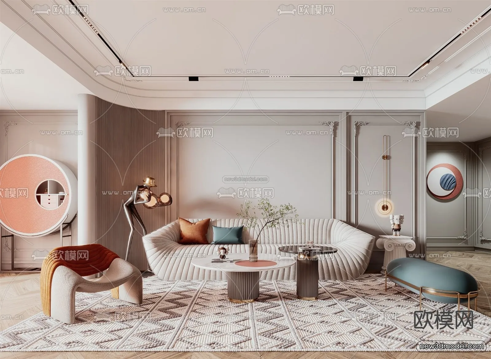 Cream Style Interior 3D Blocks – Living Room 3D Model – 025 – VRAY