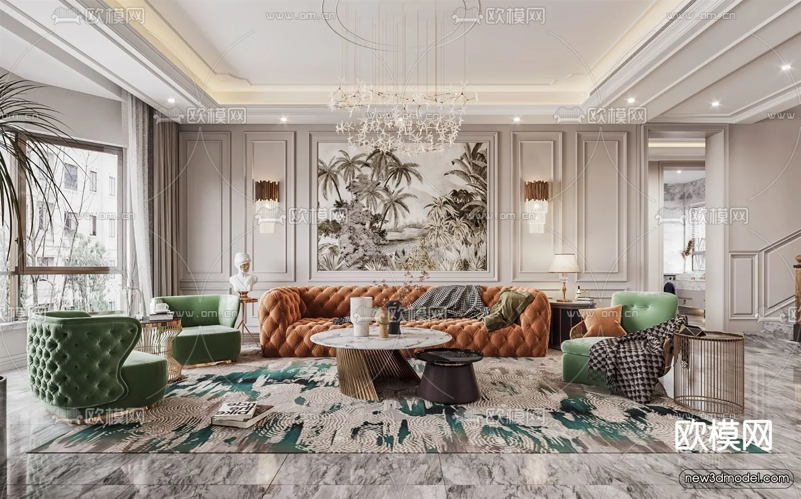 Cream Style Interior 3D Blocks – Living Room 3D Model – 026 – VRAY