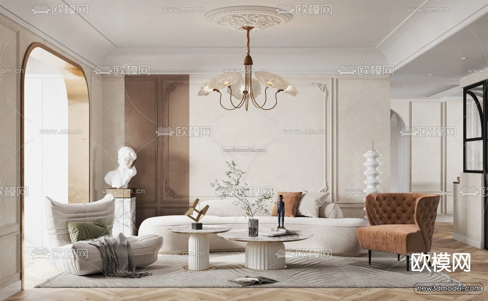 Cream Style Interior 3D Blocks – Living Room 3D Model – 028 – VRAY