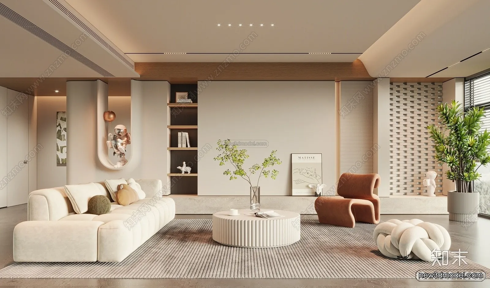 Cream Style Interior 3D Blocks – Living Room 3D Model – 030 – VRAY