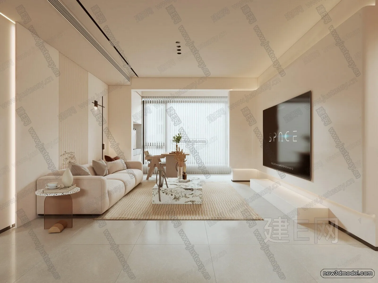 Cream Style Interior 3D Blocks – Living Room 3D Model – 031 – VRAY