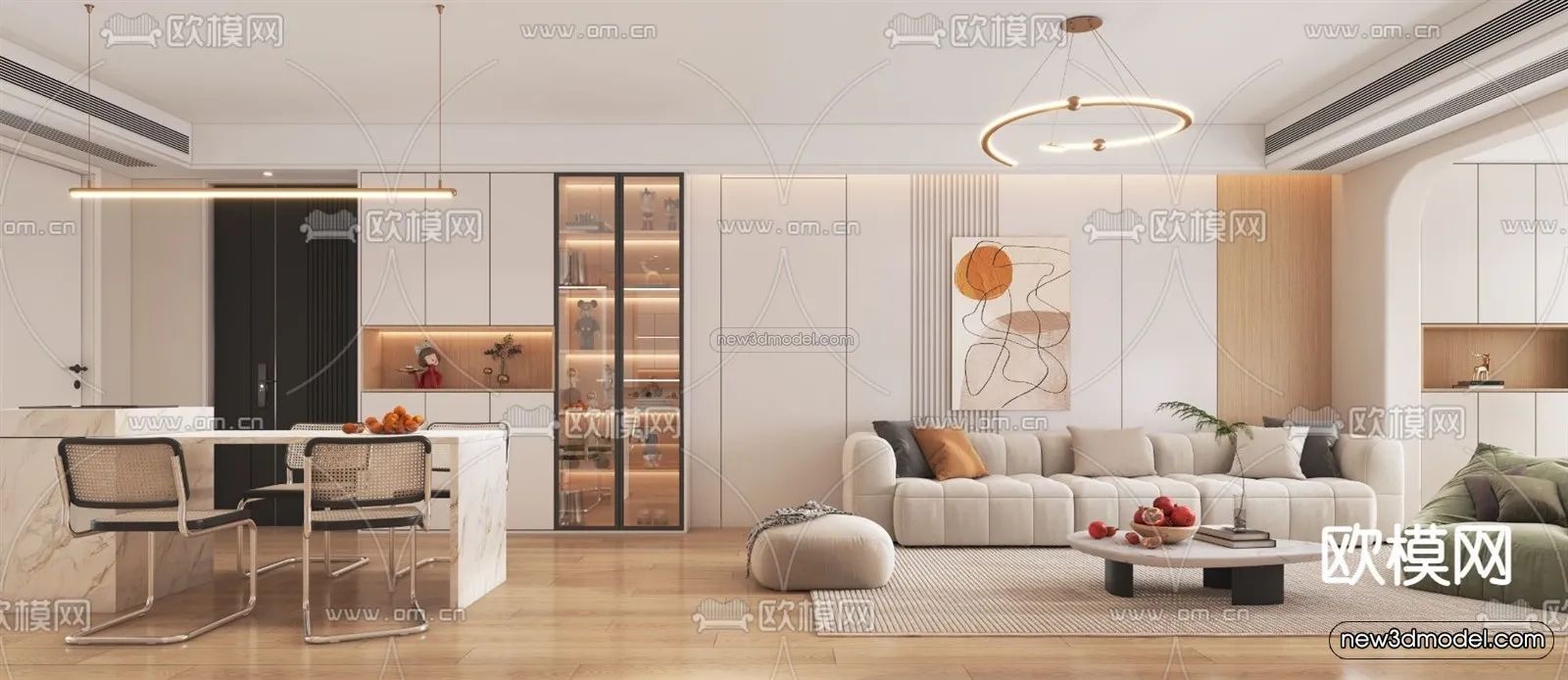 Cream Style Interior 3D Blocks – Living Room 3D Model – 032 – VRAY