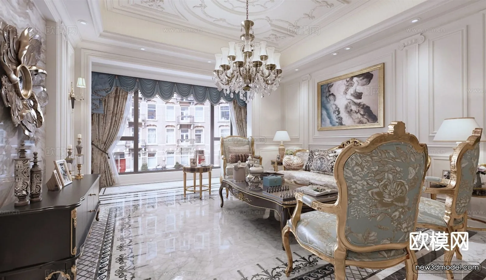 Cream Style Interior 3D Blocks – Living Room 3D Model – 033 – VRAY