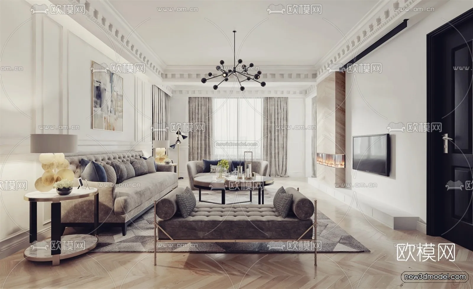 Cream Style Interior 3D Blocks – Living Room 3D Model – 034 – VRAY
