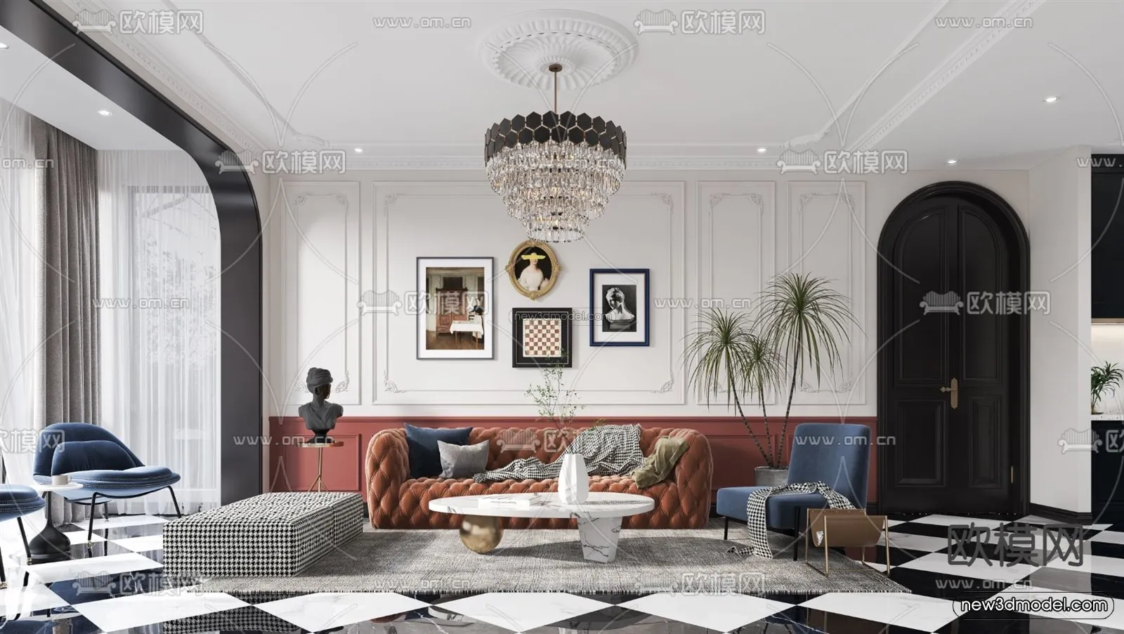 Cream Style Interior 3D Blocks – Living Room 3D Model – 037 – VRAY