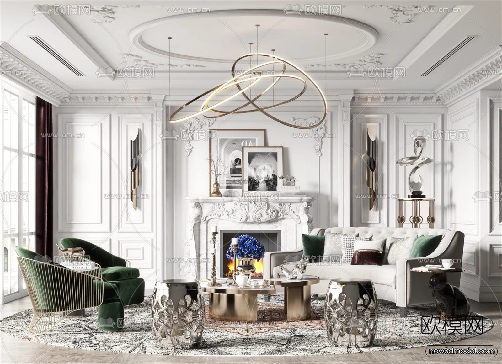 Cream Style Interior 3D Blocks – Living Room 3D Model – 038 – VRAY