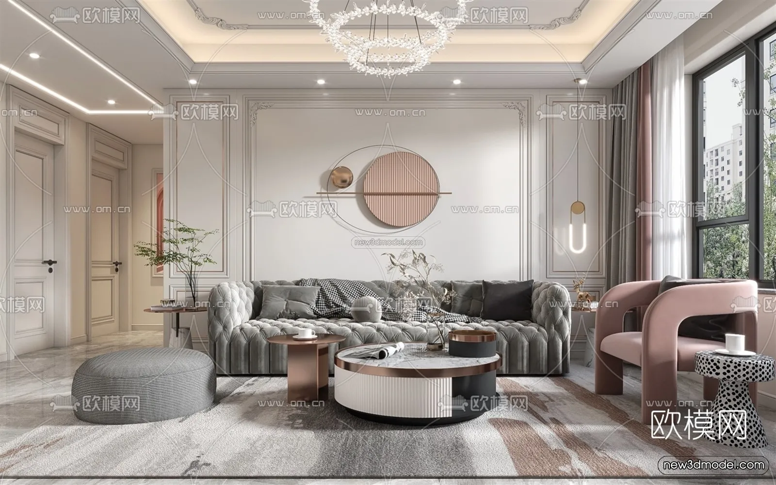 Cream Style Interior 3D Blocks – Living Room 3D Model – 039 – VRAY