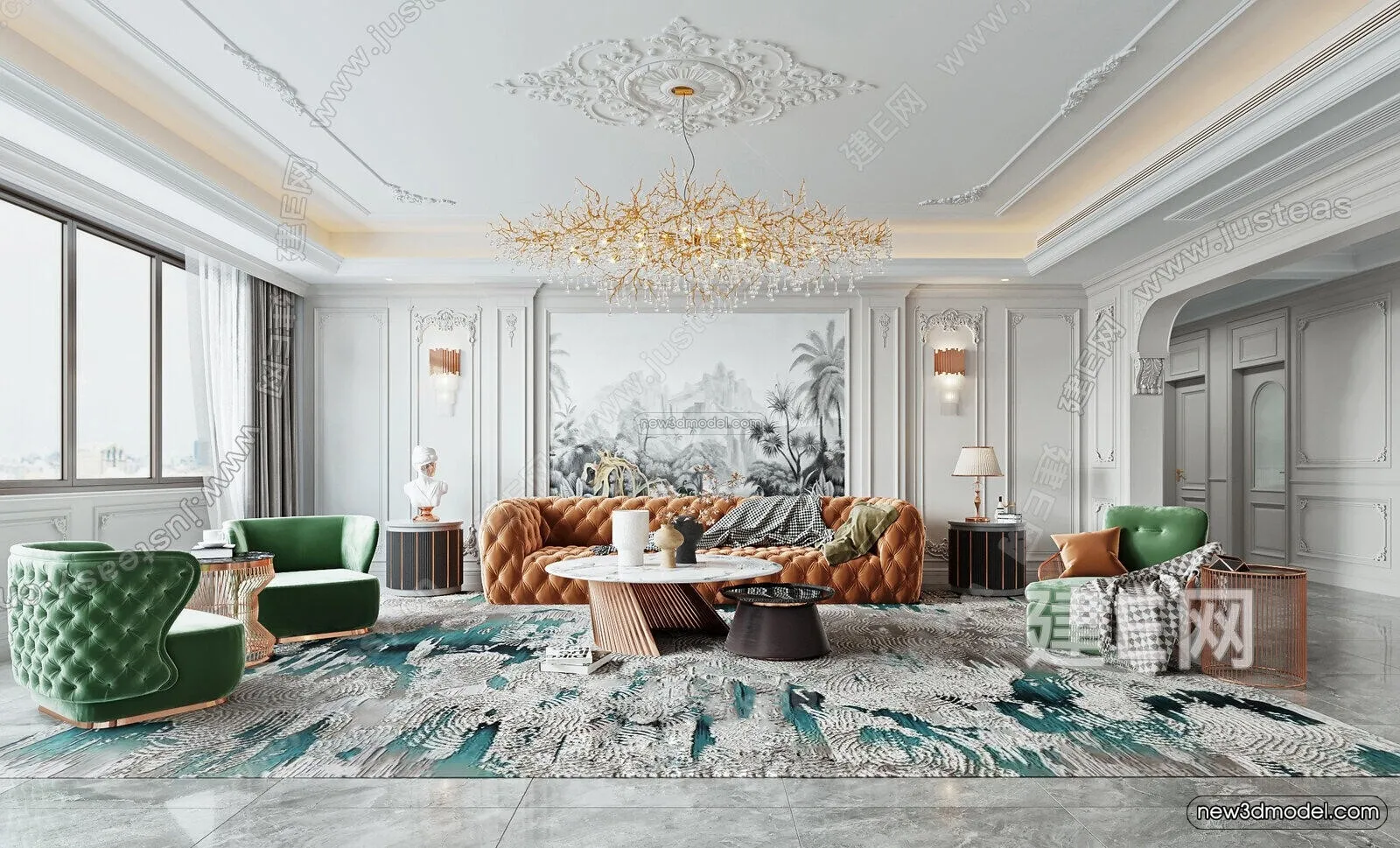 Cream Style Interior 3D Blocks – Living Room 3D Model – 042 – CORONA