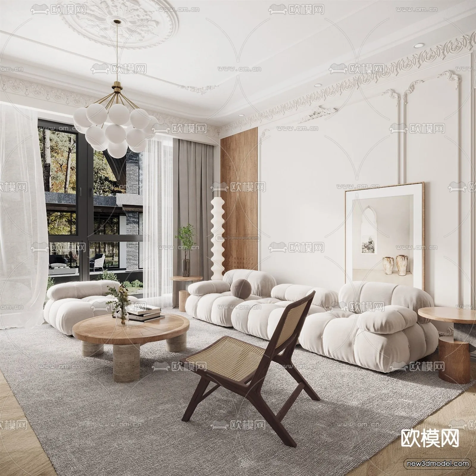 Cream Style Interior 3D Blocks – Living Room 3D Model – 043 – CORONA