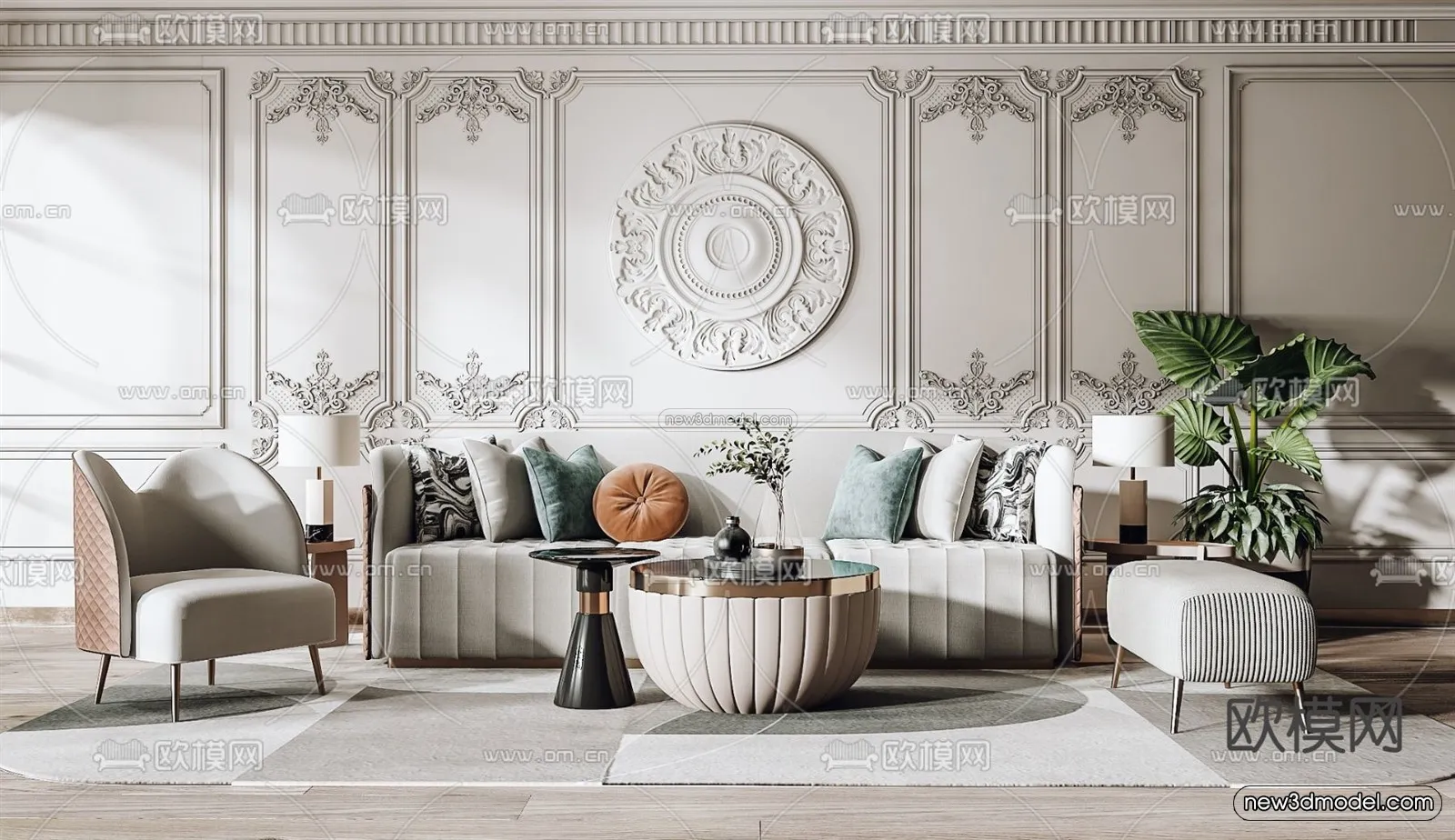 Cream Style Interior 3D Blocks – Living Room 3D Model – 044 – VRAY