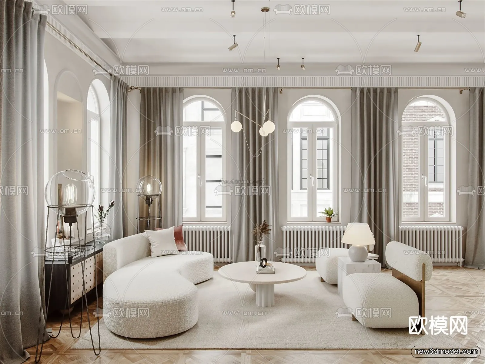 Cream Style Interior 3D Blocks – Living Room 3D Model – 046 – VRAY