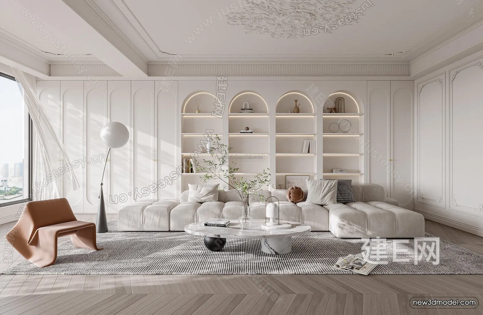 Cream Style Interior 3D Blocks – Living Room 3D Model – 048 – CORONA