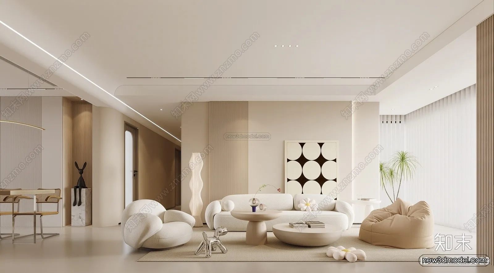 Cream Style Interior 3D Blocks – Living Room 3D Model – 049 – CORONA