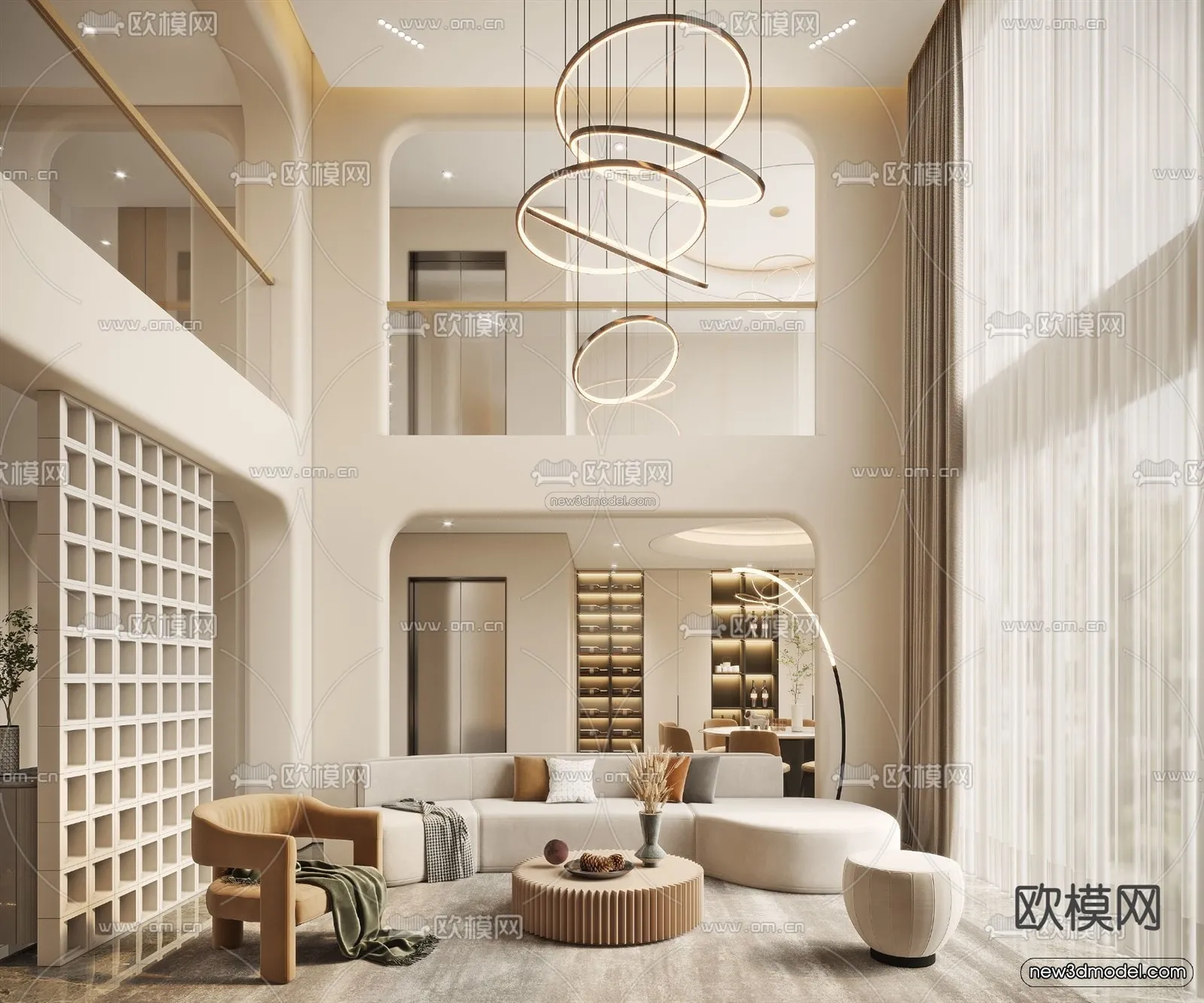 Cream Style Interior 3D Blocks – Living Room 3D Model – 050 – VRAY