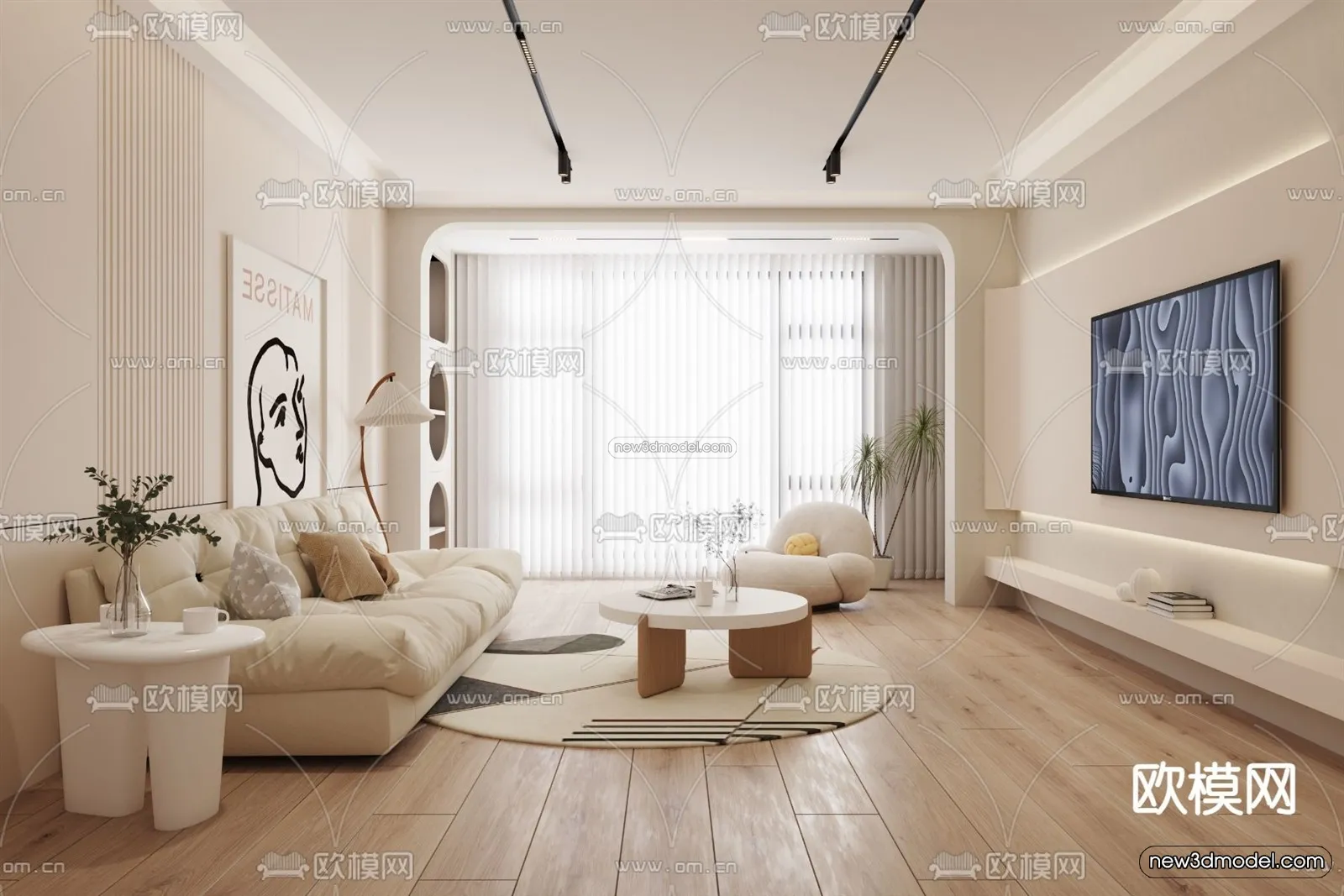 Cream Style Interior 3D Blocks – Living Room 3D Model – 053 – VRAY